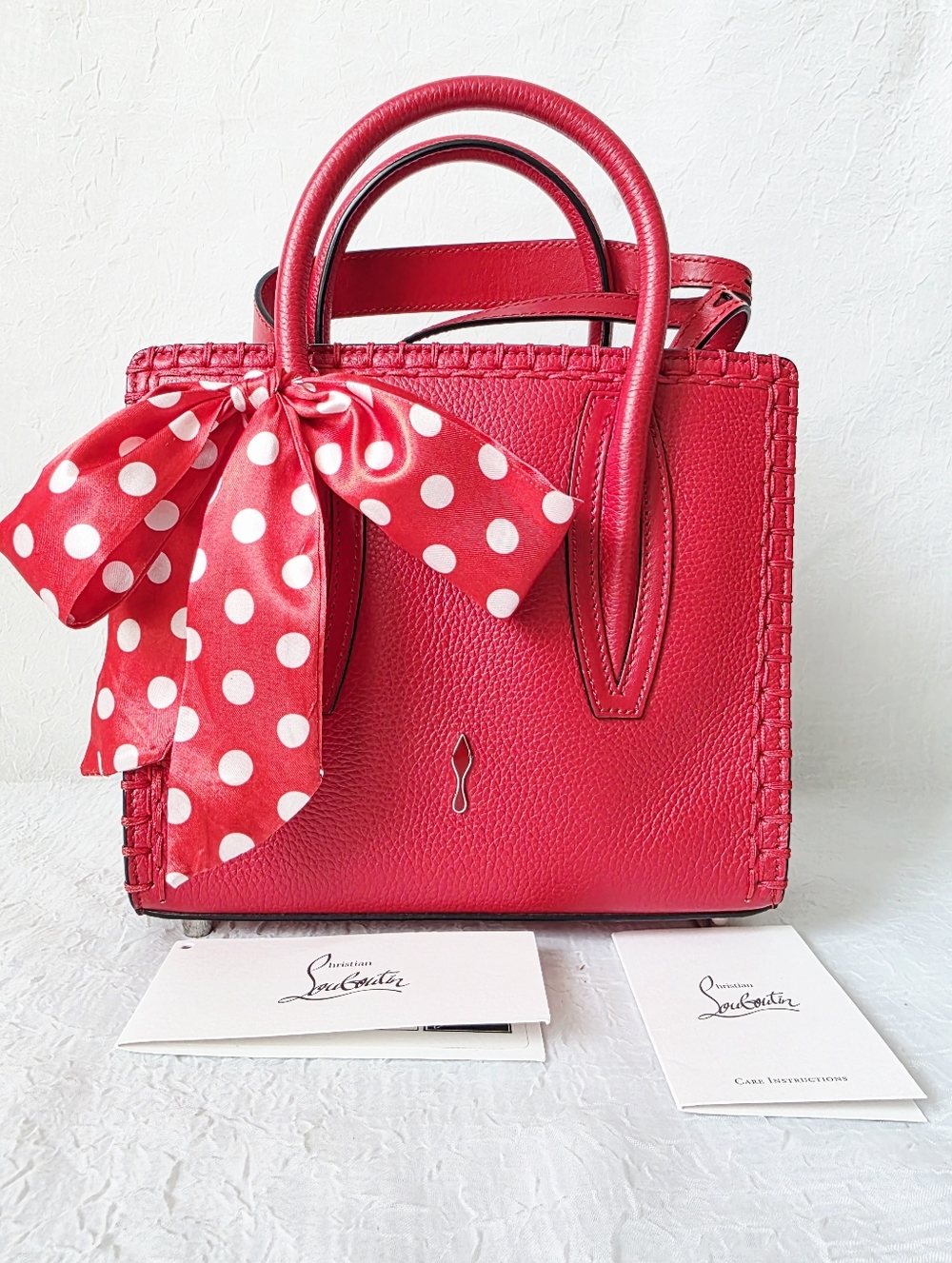 Auth Christian Louboutin Paloma Calfskin And Suede Tote Bag